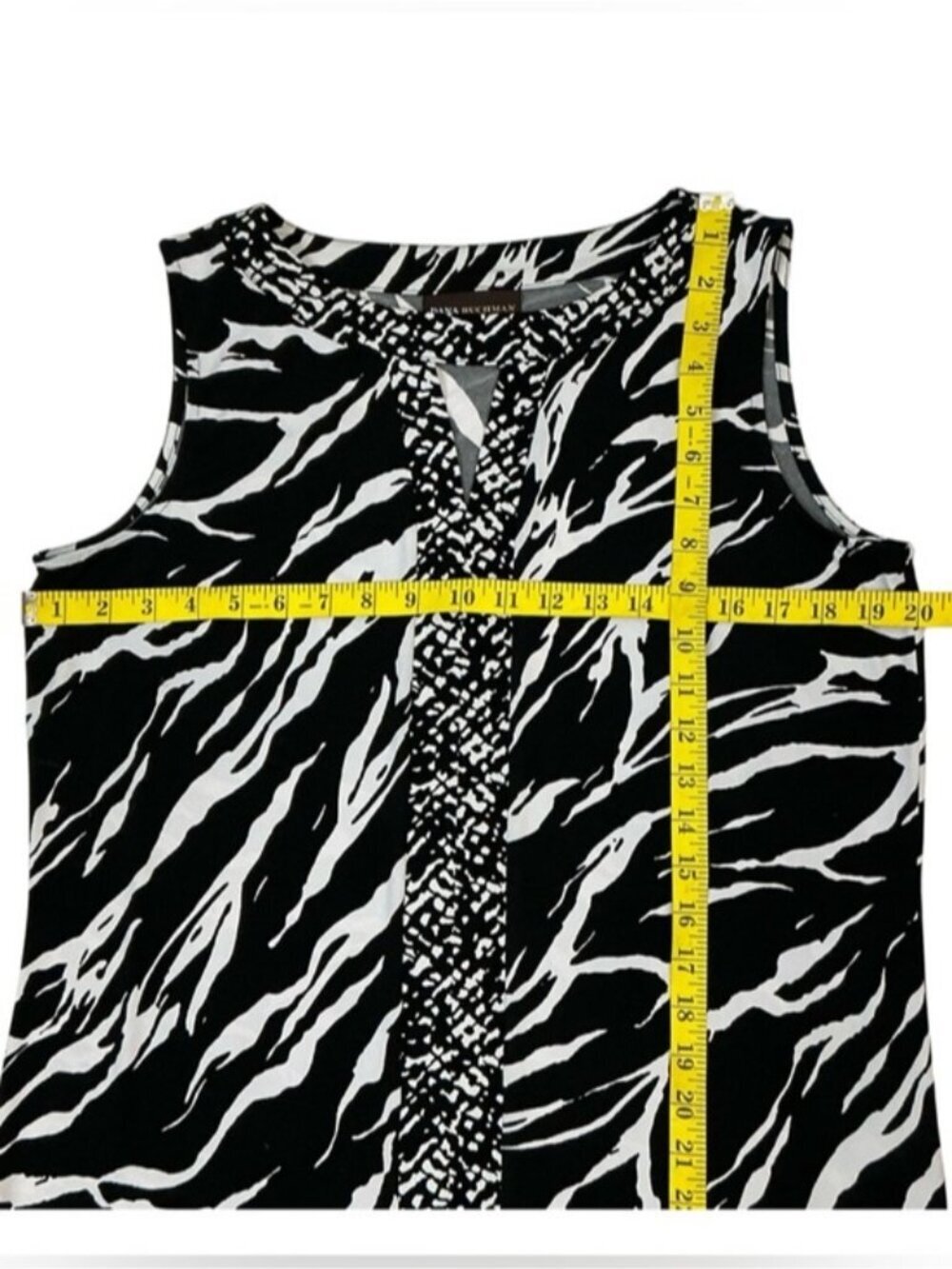 Zebra Animal Print Top Sleeveless Kehole Tunic Tank Blouse Black White Large - Picture 10 of 16
